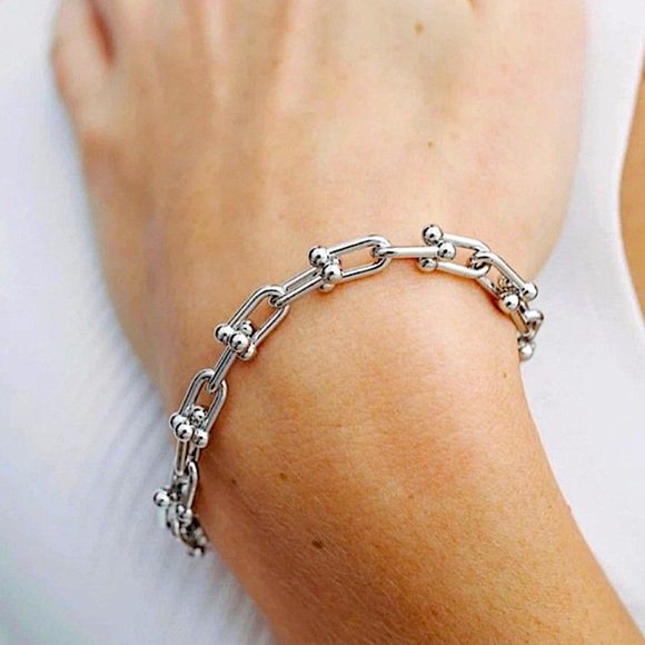 Sterling Silver U Link Bracelet, Horseshoe, Paperclip unisex - Picture 1 of 9